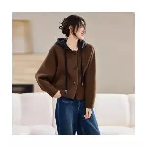 여성 세련도도녀 맨투맨 추동 캐주얼 후드 모직 슬림 가오리핏 숏 카디건 도톰 OOTD4