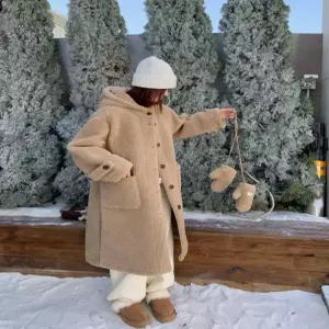 여자점퍼 집업 야구 항공 가을 겨울 두꺼운 스웨이드 퍼 일체형 코트 롱 후드 장갑 선물 원템4