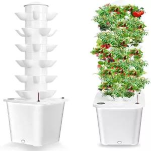 티루스 수경 재배 타워 6층 30개의 식물 부지 워터 펌프가 포함된 수직 정원 시스템 키트 딸기 토마토 상추