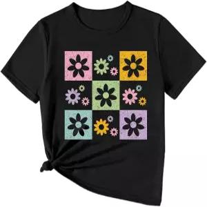 에코랄라 걸스 그래픽 티 여름 귀여운 상의 캐주얼 반팔 크루넥 티셔츠