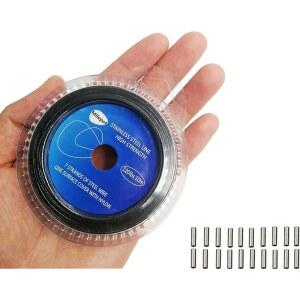 10LB-200LB 낚싯줄 리더 와이어 비닐 코팅 스테인리스 스틸 트레이스 10미터, 20개 크림프 슬리브, 블랙 앤 실버 선택