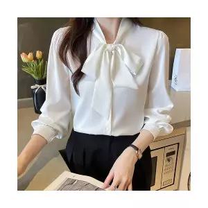 여성 긴팔 블라우스 추동 리본 상의 부드러운 셔츠 OP4