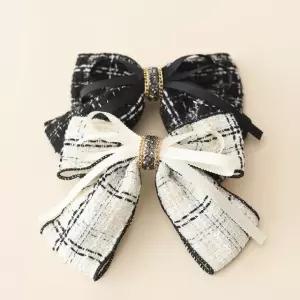 고급스런 파티 리본자동핀 포인트머리핀 심플한핀 모임 겨울머리핀 트위드