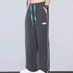 남성 기본 면 바지 여름 아이스 얇은 실크팬츠 루즈핏 스트레이트 슬랙스 긴 스포M5