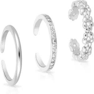 미코비비 실버 토링 3pcs 오픈 조절 가능한 구리 세트 플라워 다이아몬드 플레인 풋 링 여름 비치 주얼리