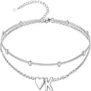 실버큐트 실버 여성 발찌 워터프루프 이니셜 하트 발목 팔찌 스털링 맞춤형 이름 디자인의 조절가능