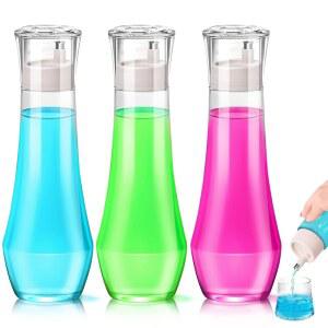 3PCS 유리 구강 청결제 디스펜서 - 욕실 리필 가능한 용기용 9온스 디스펜서(붓는 스파우트와 뚜껑이 있는 컵 포함)