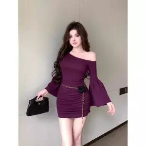 블랙팬서 여성 일자 어깨 플레어 소매 원피스 가을 겨울 힙스터 엄마 스커트 이너 OPH4