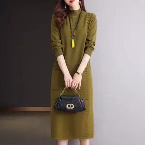 티류으스 여성 가을 겨울 루즈핏 니트 원피스 코트 세트 빅사이즈 배꼽 가리기 중년 데일리룩 WY