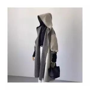 여성용 야구 점퍼 경량 양면 캐시미어 후드 코트 가을 겨울 그레이 보카시 롱 CH4