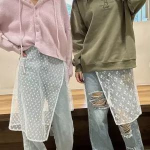 여성 레이어드 랩스커트 망사 시스루 페이크 치마