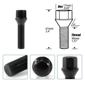 나사 생크 길이 휠 볼트 콘 시트 블랙 러그 17 육각 28mm 40mm M14x1.25 10개