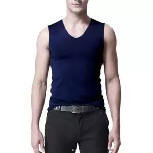 남자 무봉제 기능성 브이넥 민소매-네이비 나시 쿨나시 시원한 남성상의