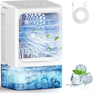 미니 에어컨 휴대용 증발식 3단 정숙 개인 냉각 팬 7색 LED 야간 조명 침실 사무실 캠핑 자동차용