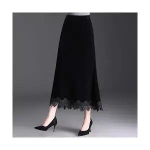 마르소 여성쉬폰스커트 블랙 벨벳 힙 랩 스커트 가을 겨울 머메이드 레이스 롱 UNO4