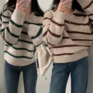 HL] 니트티 티셔츠 스트라이프 여성 겨울 단가라 카라