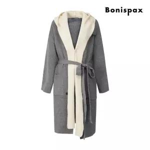 보니스팍스 벨티드 배색 후드 롱 가디건 (XP9KG006M0)