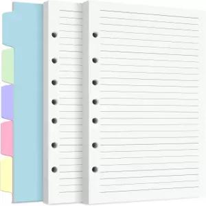 A5 리필 용지 바인더 예산 플래너 저널 노트북용 7공 인서트 디바이더 포함 루즈 줄 노트 240페이지 5-1/2