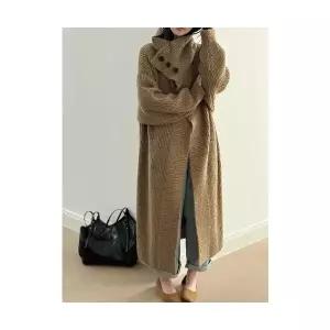 여성 가디건 롱 카디건 빅 터틀 니트 겨울감각 솔리드 스웨터 MF4
