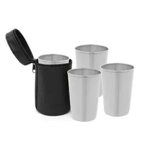 고품질 휴대용 스텐 캠핑컵 4p세트(170ml) 가죽파우치 스텐컵 주스컵 (WFKDTDI)