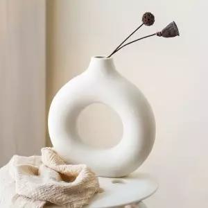 고품질 루미 도자기 인테리어 꽃병 베이지 꽃화병  꽃꽂이  오브제 (WFKDW21)