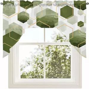 졸루니펀 세이지 그린 스웨그 밸런스 주방 커튼 침실 거실 욕실 카페 창문용 막대 포켓 패널 기하학적 추상