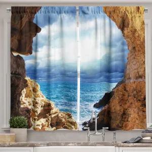 앰베손 해상 주방 커튼 구름 파도 동굴 스카이라인을 통한 바다 전망 해양 이미지 아트 카페 장식용 창문 2