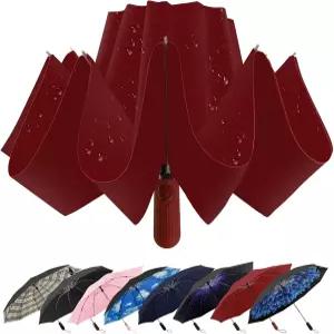 ZDSSM 컴팩트 반전 여행용 우산 자동 오픈 클로즈 9-리브 46인치 방풍 방수 UPF 50+ 남성 여성 여행 및