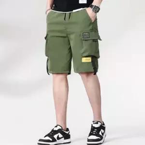 활용도 높은 남성 하프 팬츠 스트랩 장식 카고 반바지 여름 밴딩 허리밴 와이드 편한 면바지 건빵 캐주얼
