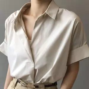 무지5부반팔 오픈카라 셔츠 블라우스 ST1834셀프면접룩 비즈니스웨어 라셔츠 오피스 여성 데일리