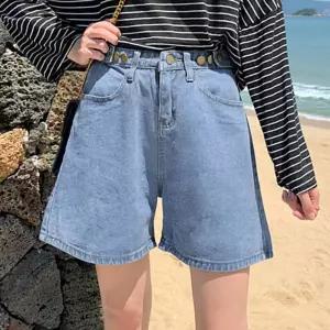 여성 데님반바지 허리 사이즈조절 3단단추 청반 데일리룩연청 빈티지팬츠 베이직청 리청 캐주얼 깔끔한