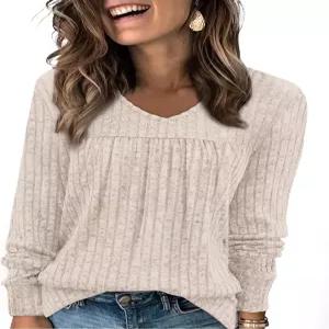 여성용 WIHOL 긴팔 셔츠 V넥 경량 스웨터 캐주얼 튜닉 탑 의상 가을 패션 의류 2025