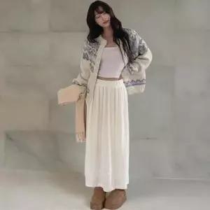 [하프클럽/]여성 레이스 바스락 롱 플라워패턴 보온 스커트