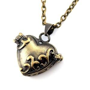 20인치 긴 체인 목걸이의 브론즈 하트 모양 로켓 작은 기도 상자 펜던트