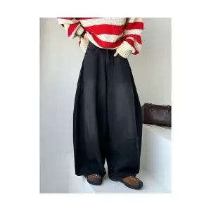 여성 트렌디 아이템 청바지 배기핏 겨울 기모 빈티지 물걸레 풍선 바지 HT4