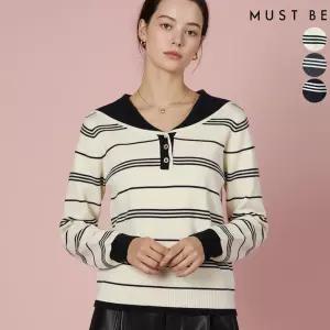 여성 세일러 카라 스트라이프 니트