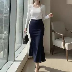 [옷자락]여자 가을겨울 따뜻한 기모 머메이드 롱스커트_P414726771