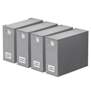 스페이스에이드 4팩 침대 시트 정리함 및 보관함, 린넨 옷장용 접이식 정리함, 세트 폴더 키퍼(창 XL(퀸 & 킹 사이즈) 정리 침구 용기, 그레이 91ZDSN-SL01-G4