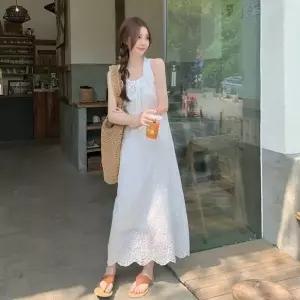 고품질 해변원피스 스트링 비치원피스 펀칭 나시원피스 나시원피스 (WFKEOTI)