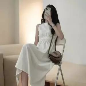 고품질 가을 베르 미니 셔링 민소매 휴가 롱 휴양지 (WFKEOT2)