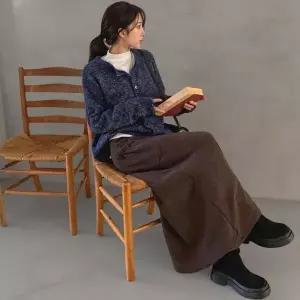 [하프클럽/]여성용 가을겨울 롱 골덴 맥시스커트