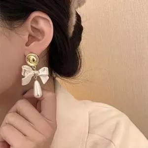 실버925 드롭 왕 진주 리본 귀걸이 WFISMGG