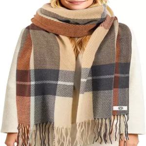 겨울 여성용 스카프 롱 체크 따뜻하고 소박하며 루즈핏 및 가을 담요 숄 선물