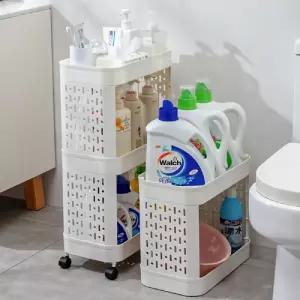 화이트 세탁실 틈새선반 3단 와이트형다목적 욕실 트롤리 이동식 정리 주방 주방용 다용도 수납