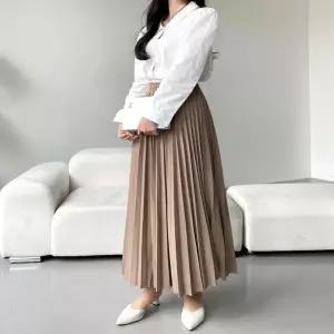 여성 밴딩 롱스커트 2컬러 플리츠치마 주름패션 여리여리한 스러운룩 페미닌스타일 치마 쉬폰