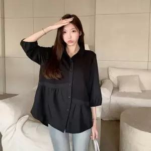 루즈핏 언발 셔링 7부 블라우스 LL-T175남방 여성 캐주얼