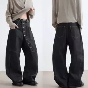 여자 넓은 빅사이즈 플라이 진 단추 팬츠