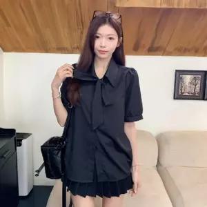 리본 카라 반팔 블라우스 LL-T185