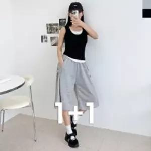 1+1 ACC SS1002W 여자 사이드 스냅 버뮤다 벌룬 와이드 반바지밴딩 츄리닝 트레이닝복 여름 예쁜