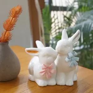 리본 커플 토끼 (19179)동물장식품 애니멀 신혼부부선물 도자기 모형